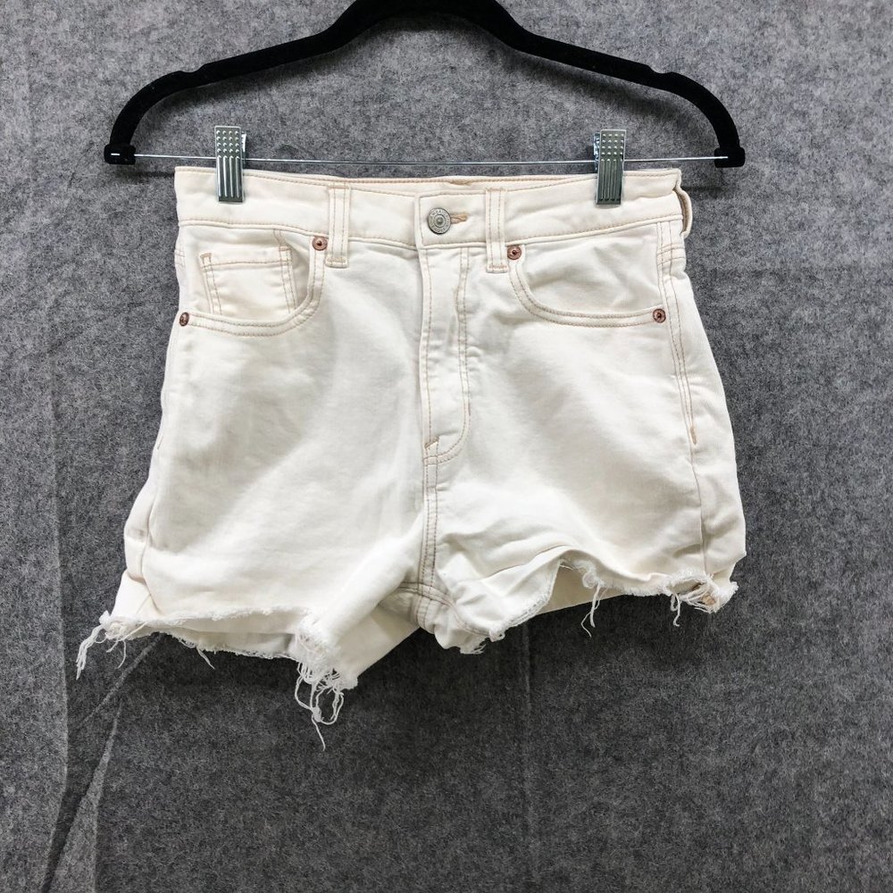 American Eagle White Mom Jean Shorts Womens 2 Cutoff Frayed Cuffed